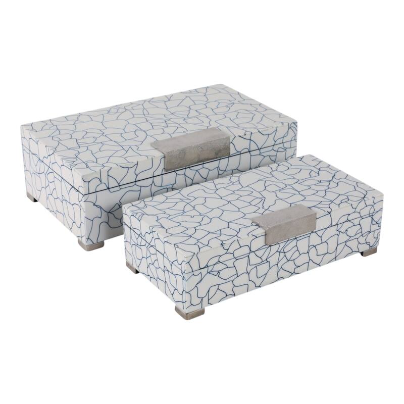 Resin Wood Boxes with Cracked Mosaic Texture (Set of 2) - 5" & 4" Blue - 14" x 8.25" x 4.75" - Blue - 14" x 8.25" x 4.75"
