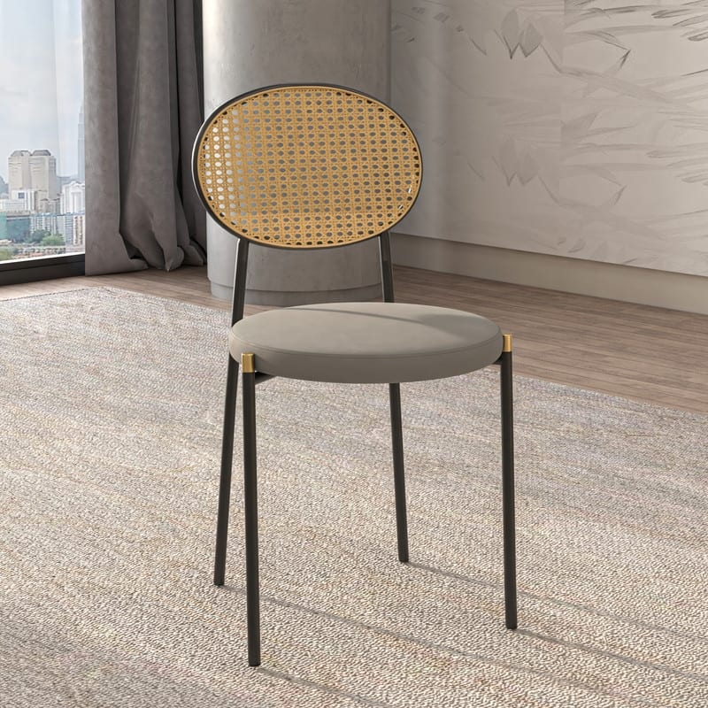 Leisuremod Euston Modern Velvet/Leather Dining Chair - Minimalist Wicker Back Accent Chair for Home Living Room & Kitchen