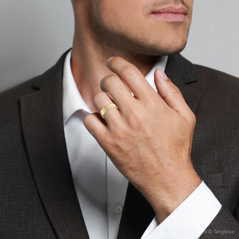 6mm Yellow Gold Brushed Double Inlay Wedding Band