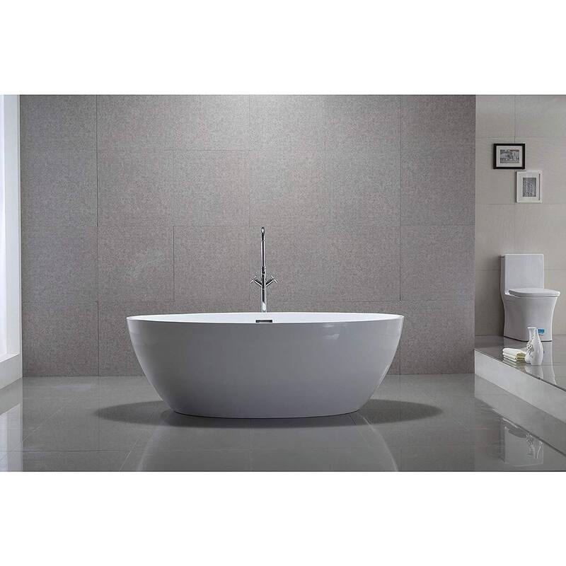 Vanity Art 69" Freestanding Acrylic Soaking Bathtub with Slotted Overflow & Pop-up Drain