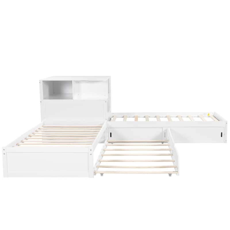 Twin Size L-Shaped Platform Bed with Trundle & Storage Cabinets by Harper&Bright Designs