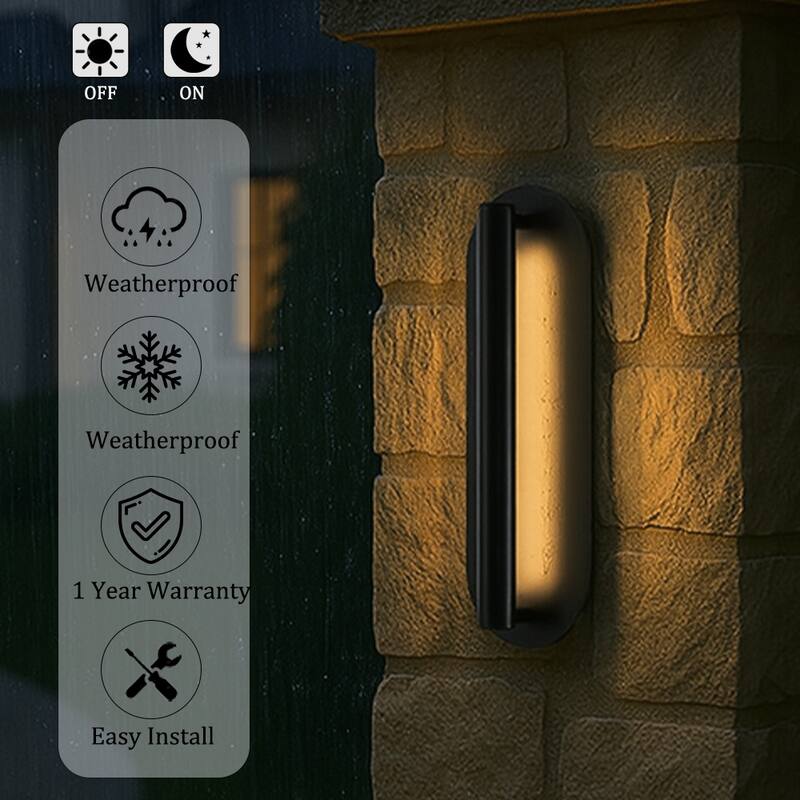Oval Matte Black Wall Sconce with Acrylic Shade Modern Dusk to Dawn Outdoor Wall Light Waterproof Exterior Light Fixture(2 Pack)