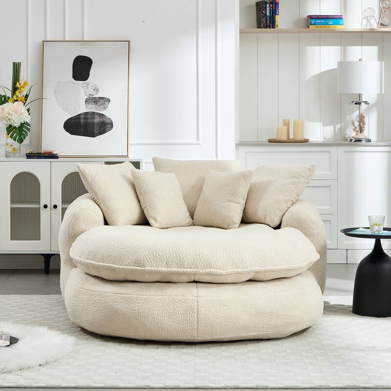 Oversized Oval Upholstered Bean Bag Sofa, Lazy Sofa with 3 Large Pillows and 2 Small Pillows, Wrap Around Backrest