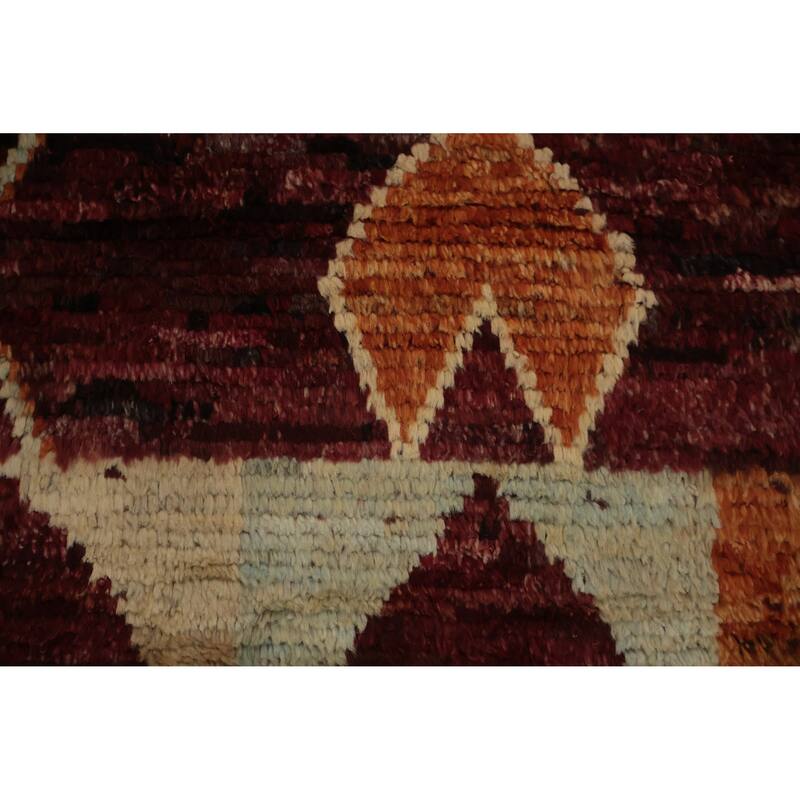 Hand Knotted Oriental 100% Wool Carpet Modern Tribal Red Moroccan Area Rug - 9' 9'' X 8' 3''
