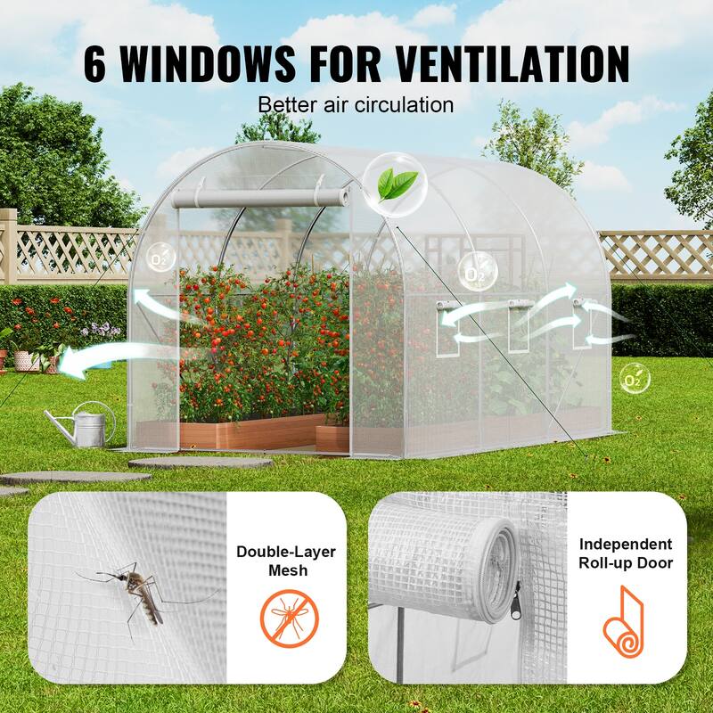 Walk-in Tunnel Greenhouse, Hoop House Greenhouse Tunnel, Plant Hot House with Galvanized Steel Frame, Green PE Cover