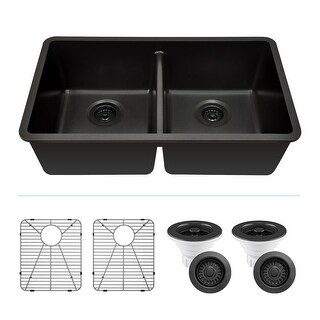 Lexicon Granite 32 Inch 50/50 Double Bowl Undermount Kitchen Sink Kit