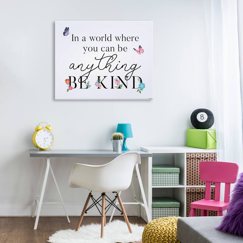 Stupell Floral & Butterflies Be Kind Canvas Wall Art Design By Gigi Louise