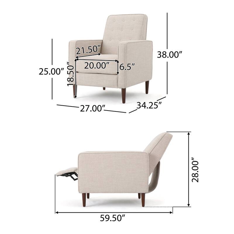 Mid-Century Modern Recliner, UpholAstered Recliner With Beech Wood Legs