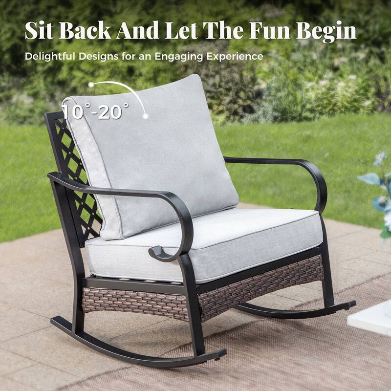 MAISON ARTS 4-Seat Patio Conversation Sets with 2 Rocking Sofa Chairs, 1 Loveseat Sofa and 1 Coffee Table