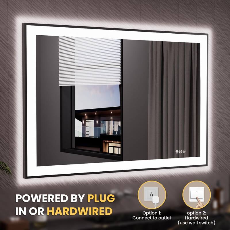 48x32 Smart LED Bathroom Mirror with Anti Fog Dimmable Light White