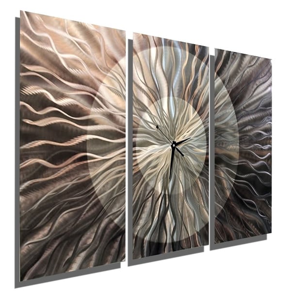 Statements2000 Silver / Charcoal 38-inch Abstract Metal Panel Wall Clock - Obsidian Burst