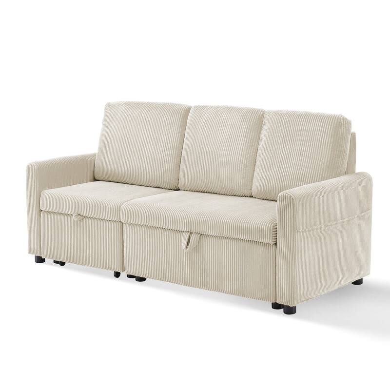 Pocassy 71" Corduroy Fabric Modern 3 Seater L-Shaped Sofa with Reversible Chaise