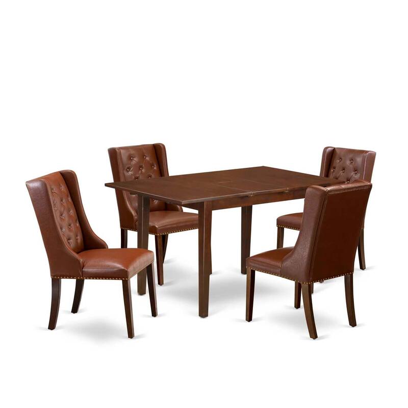 5-Piece Mahogany Finish Solid Wood Top Button Tufted Dining Room Set (Seats-4)