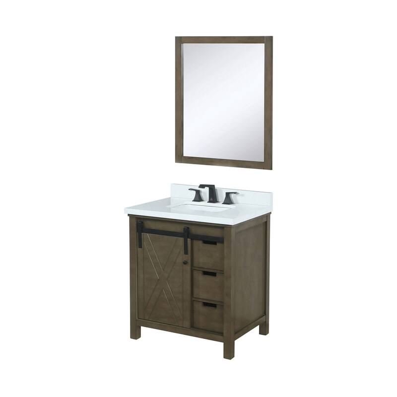 Marsyas 30 in W x 22 in D White Bath Vanity, Grey Quartz Countertop, Faucet Set and 28 in Mirror