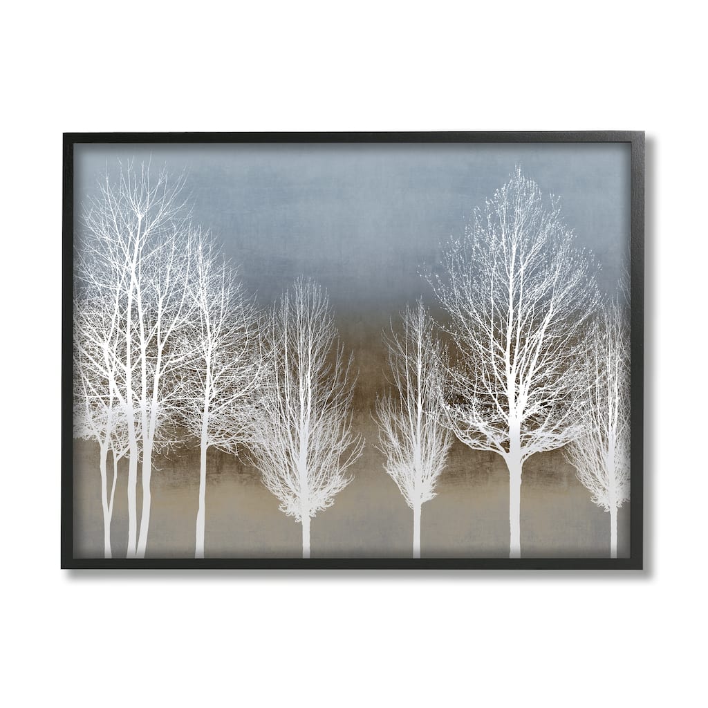 Stupell Abstract Forest Line White Bare Tree Silhouettes Framed Wall Art