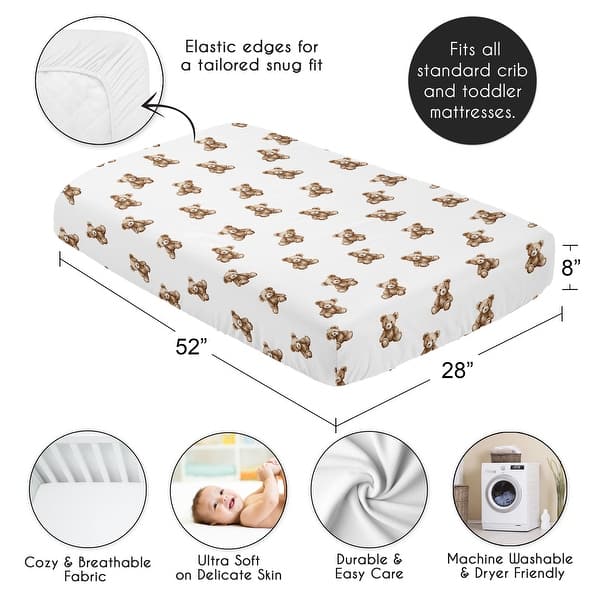 Sweet Jojo Designs Boho Teddy Bear Boy, Girl, Unisex/Gender Neutral Fitted Crib Sheet - Watercolor Brown Bears, Bohemian, Modern