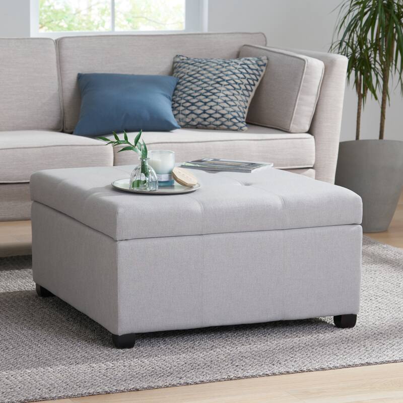 Charming Light Gray Soft Close Lid Storage Ottoman