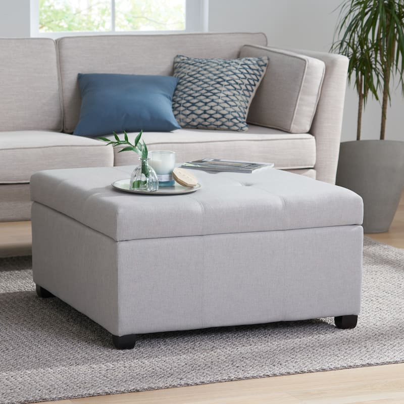 Roomfitters 35" Square Faux Leather Storage Ottoman with Lift-Top, Upholstered Footrest Bench for Living Room or Bedroom