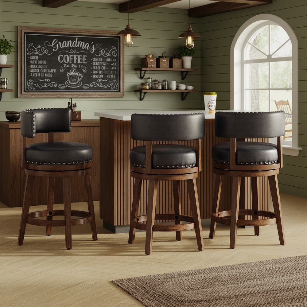 Modern Velvet Swivel Bar Stool - 25" or 30" Counter Height with Adjustable Footrest & Walnut Base, for Kitchen Islands