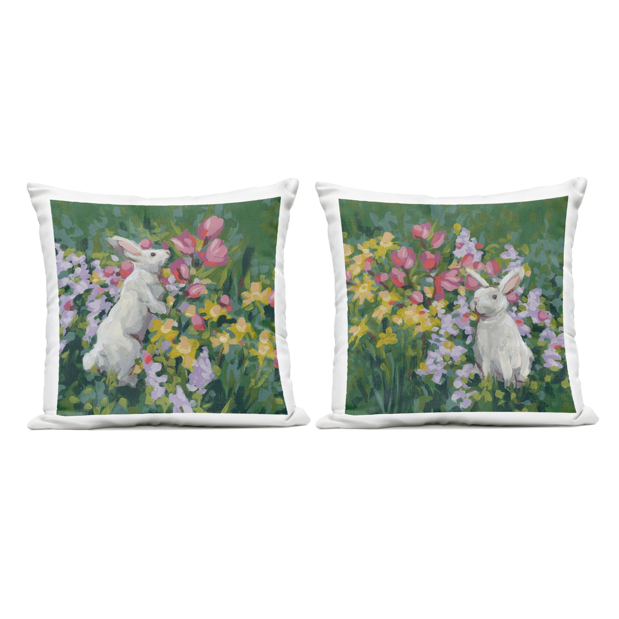Stupell Rabbits in Spring Gardens Printed Outdoor Throw Pillow Design by June Erica Vess (Set of 2)