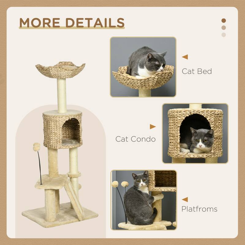 45" Cat Tree for Indoor Cats, Cat Tree Tower with Scratching Posts, Ramp, Condo, Toy Balls, Platforms, Bed, Ramp - Beige