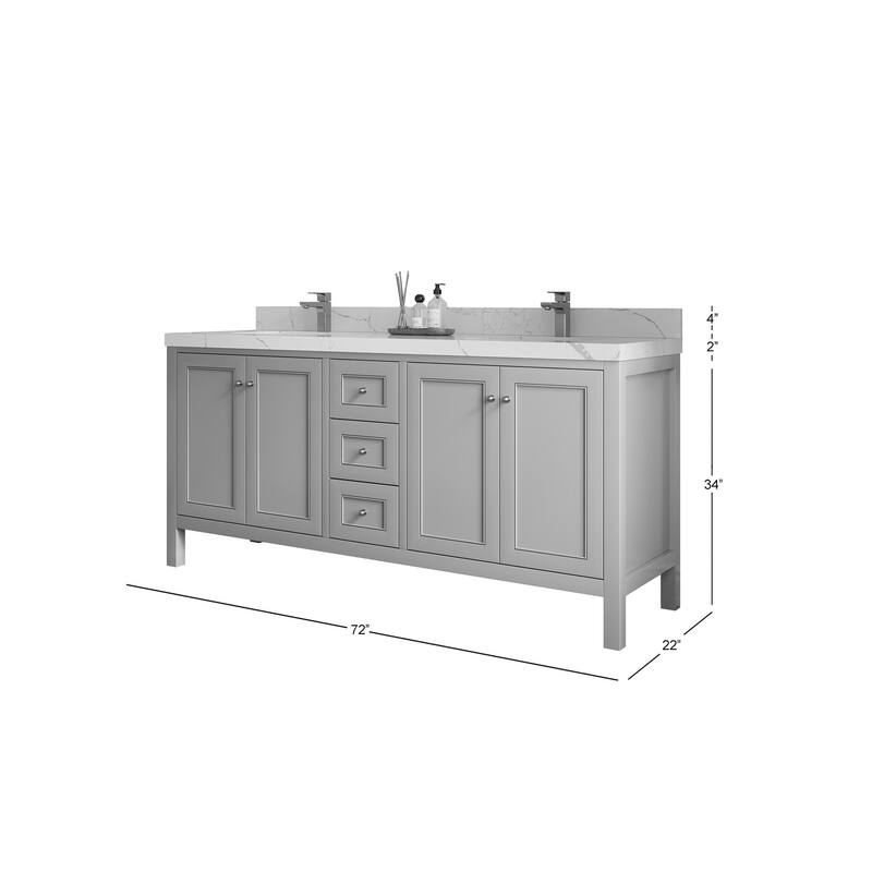 Willow Collections 72 in. W x 22 in. D Nashville Double Bowl Sink Bathroom Vanity with Countertop