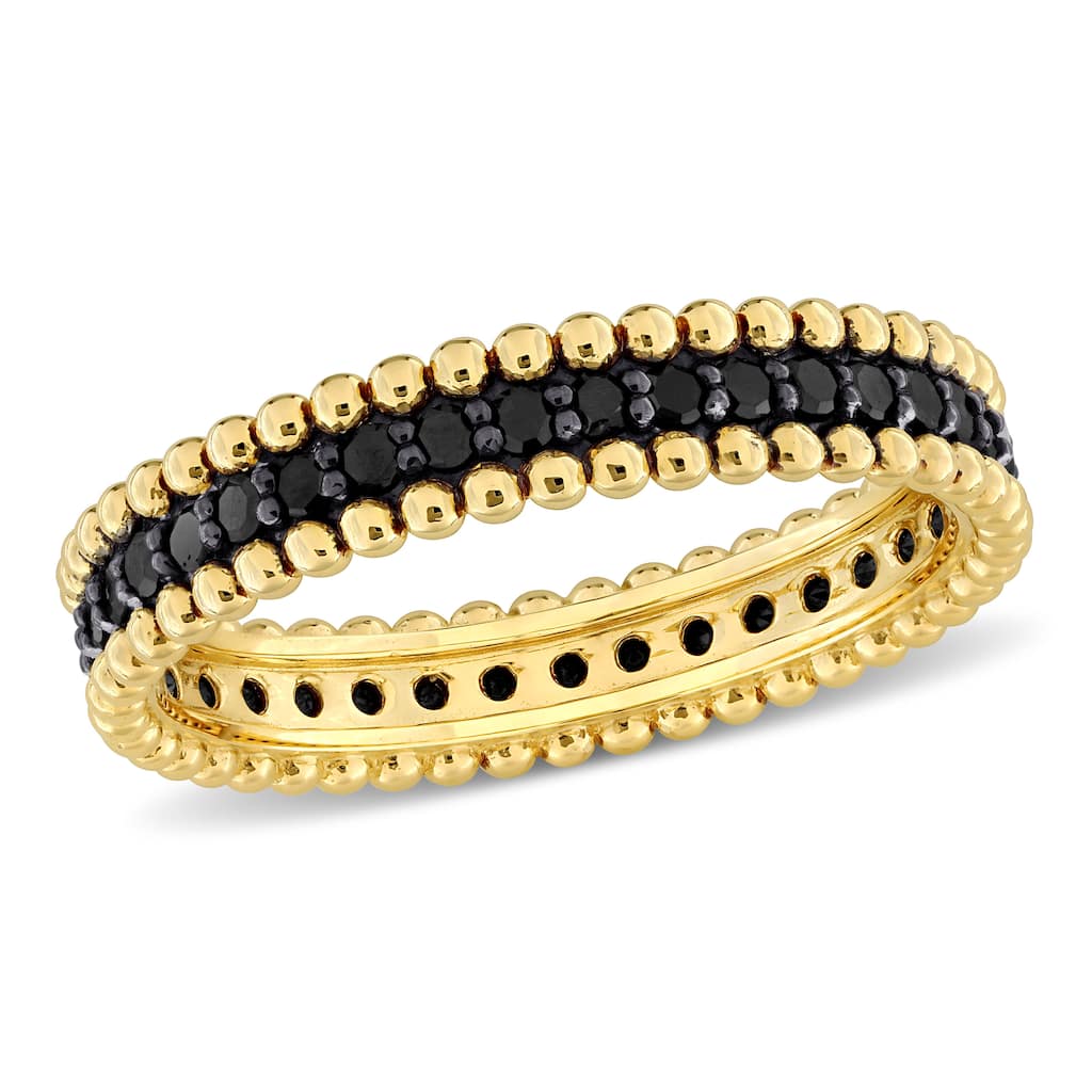 Miadora 3/5ct TDW Black Diamond Beaded Eternity Ring 14k Yellow Gold