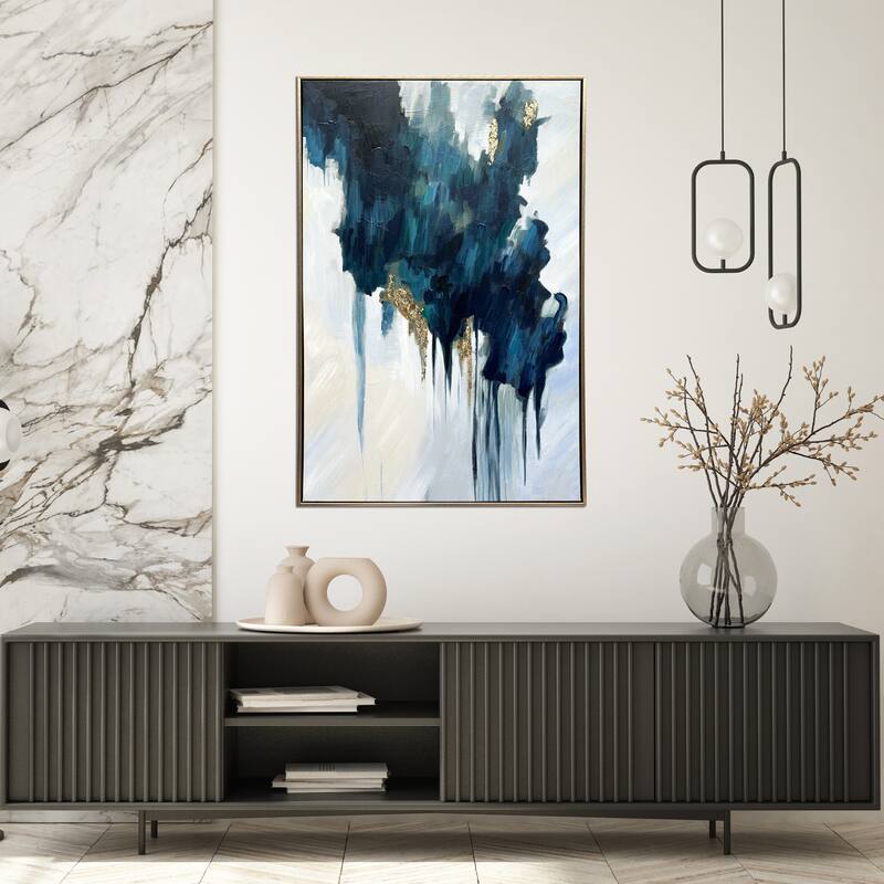 "Turquoise Glimmer" Abstract Hand Painted Floating Framed Wall Art Print, 24x36 Inches by Gallery 57