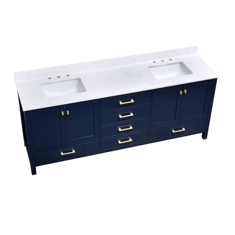 StarrySky 84 inch Undermount Double Sink Bathroom Vanity with Engineered Carrara Marble Top