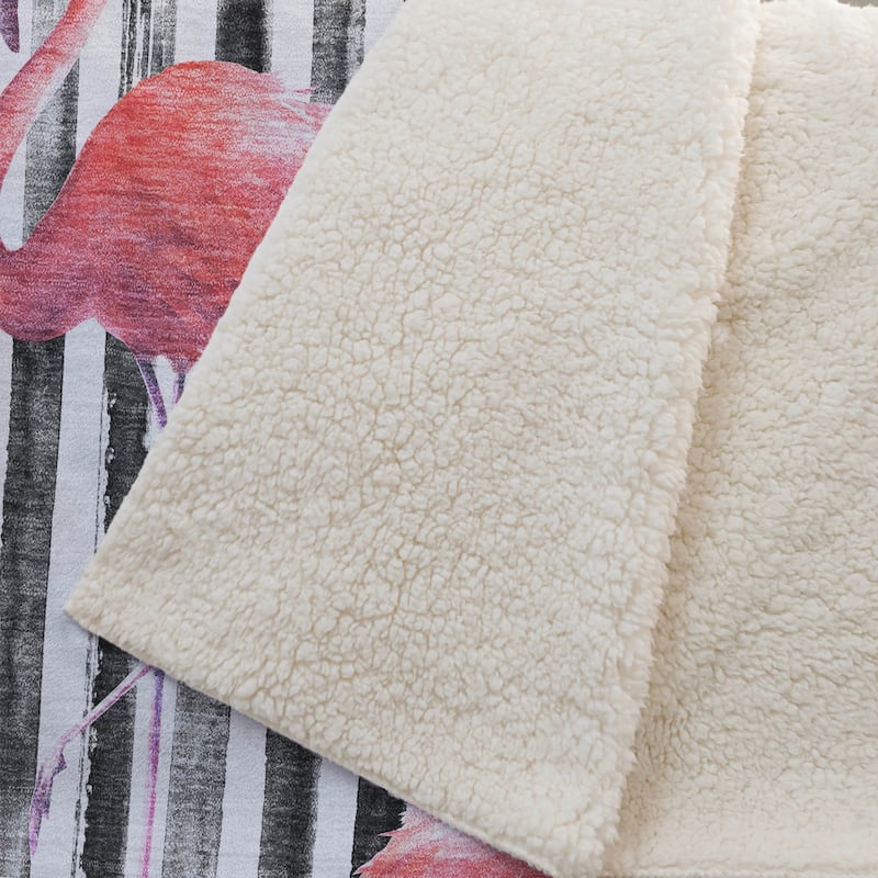 Premium Machine Washable ASB204 Flamingo Sherpa Throw Blanket