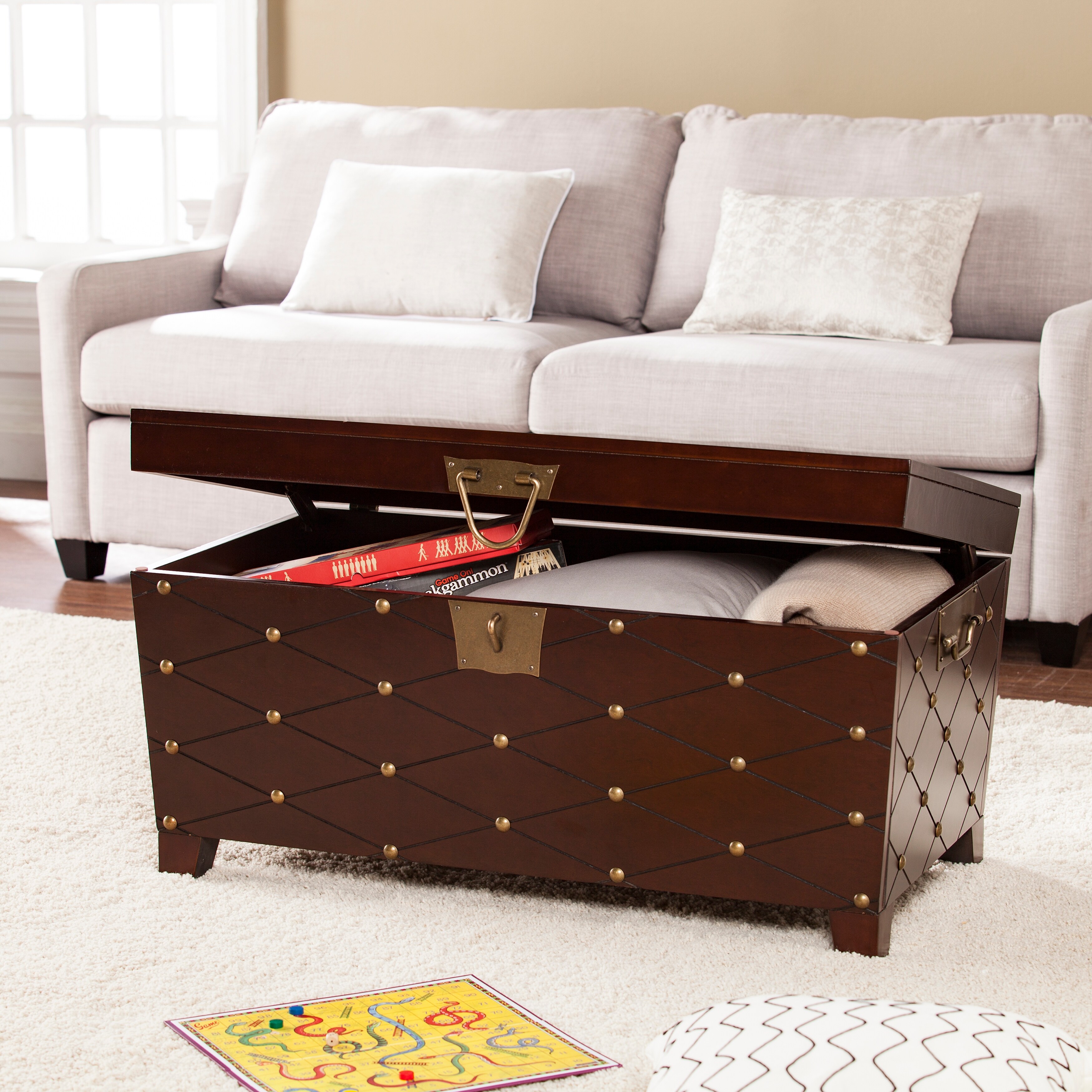 SEI Furniture Liatris Nailhead Espresso Coffee Table Trunk - Bed