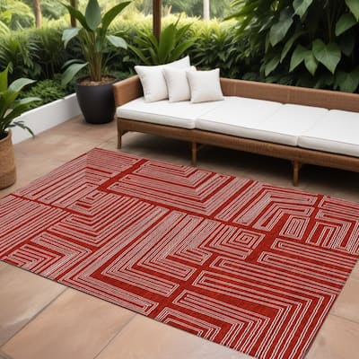 HomeRoots Geometric Transitional Rectangle Outdoor Rug