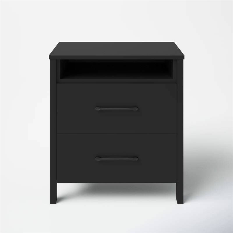 Modern 2-Drawer Bedside Table Nightstand with Shelf Wood Minimalist Bedroom Furniture
