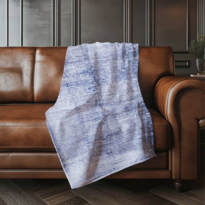 Premium Machine Washable Abstract Ombre Sherpa Throw Blanket - Navy - 4'2" x 5'10"