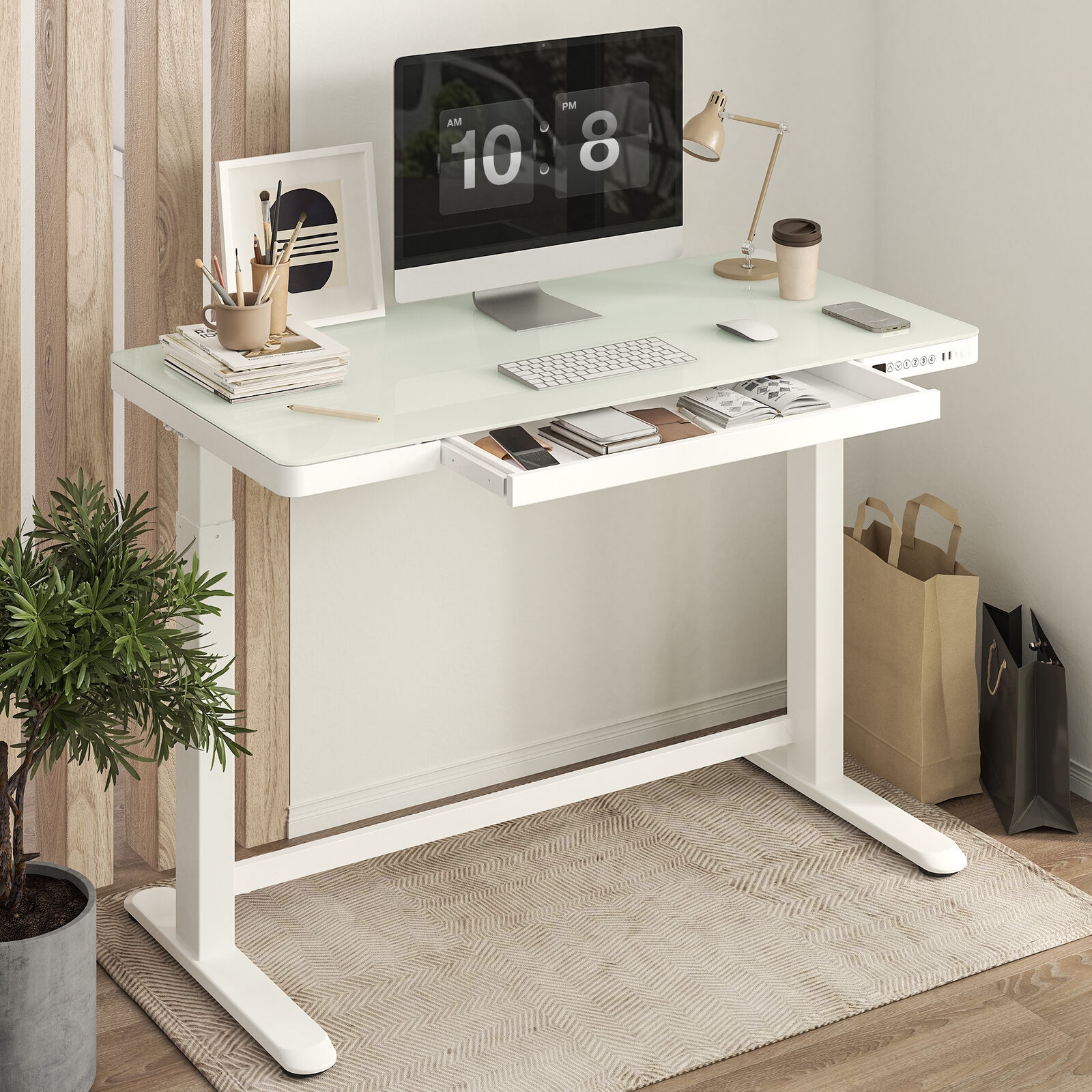 Glass adjustable shop standing desk