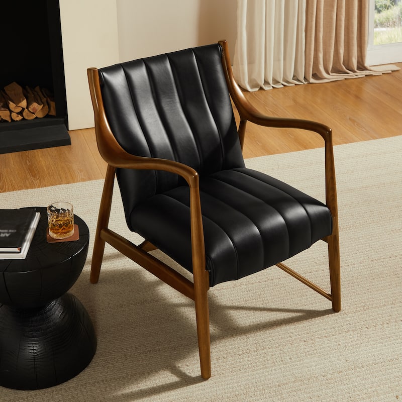 Art Leon Solid Ash Wood and Leather Accent Chair