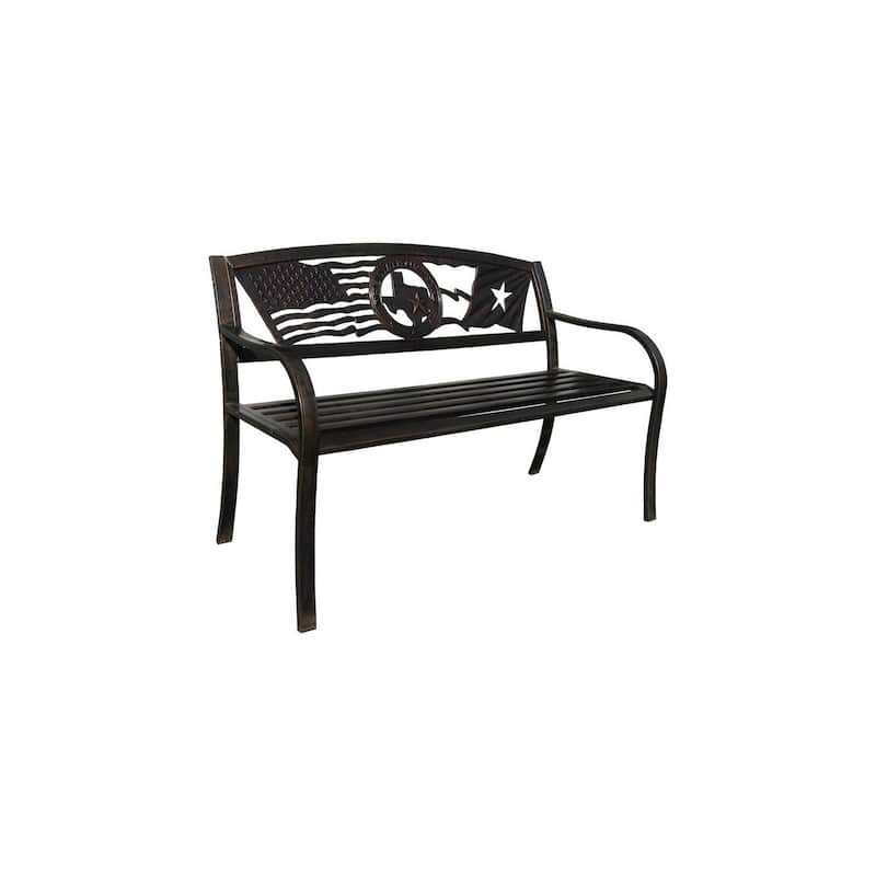 Bronze Steel Outdoor Bench Flags Over Texas Design Patio Garden Seat - 34"D x 50.5"W x 34"H