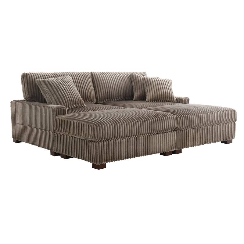 Modular Armchair and Ottoman Set with Adjustable Headrest, Flannel Upholstery