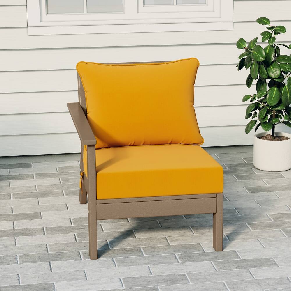 Birchwood All Weather HDPE Outdoor Patio Deep Seating Weathered Wood Left Arm Facing Chair With Cushions (2-PC-Set)