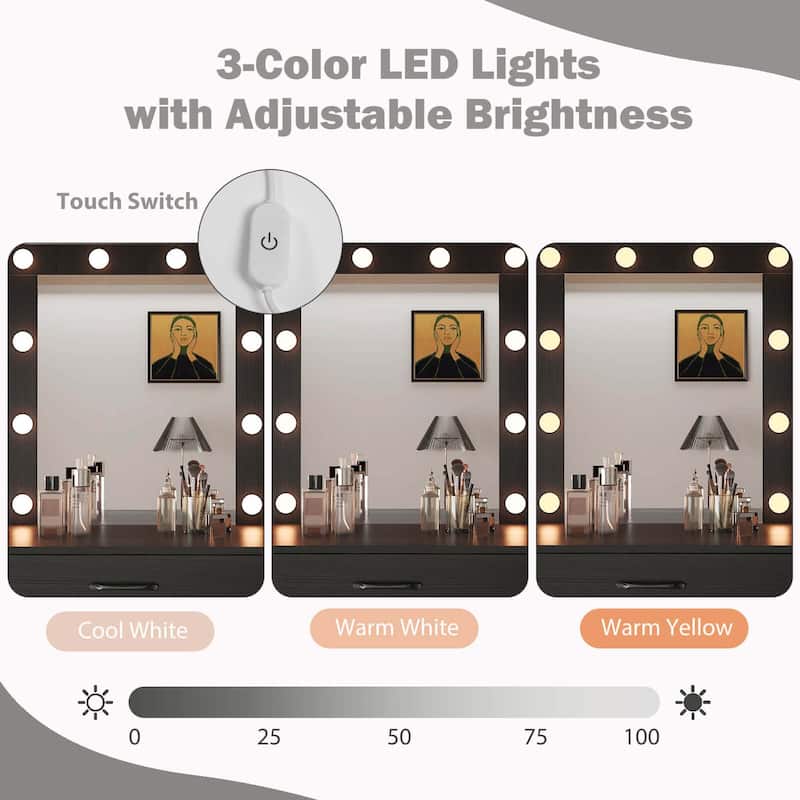 Costway Makeup Vanity Desk with Mirror and Lights Charging Station - 1 PCS