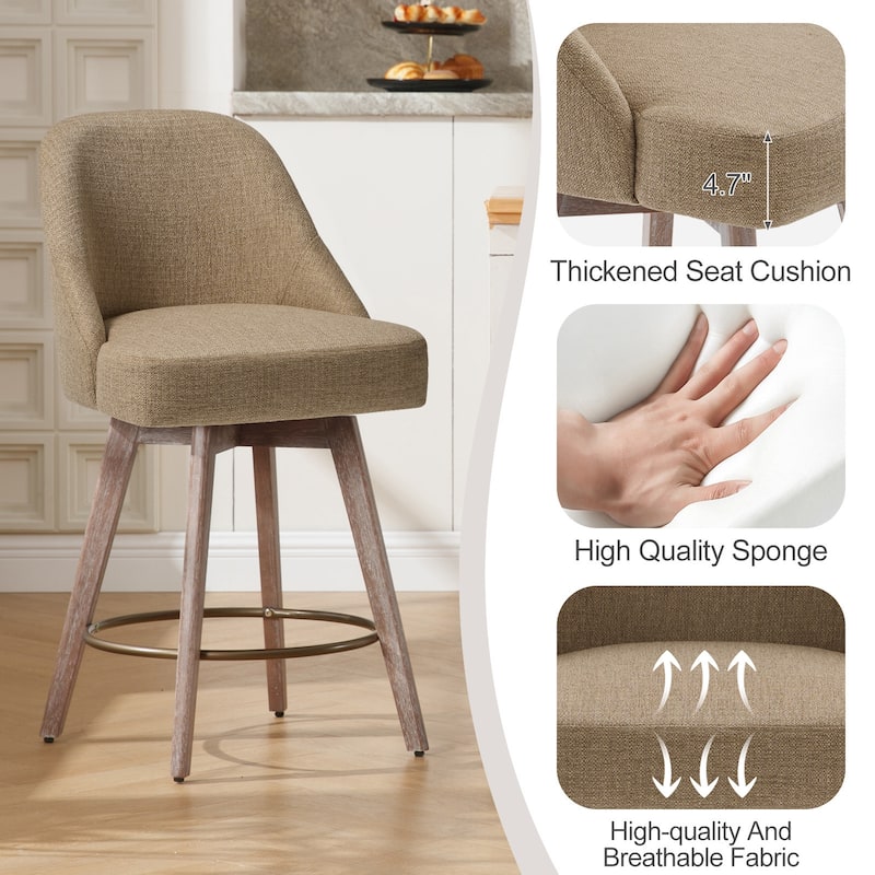 26" Counter Height Swivel Bar Stool, Upholstered Counter Stools - 39.37" (H) x 22.44" (D) x 21.65" (W)