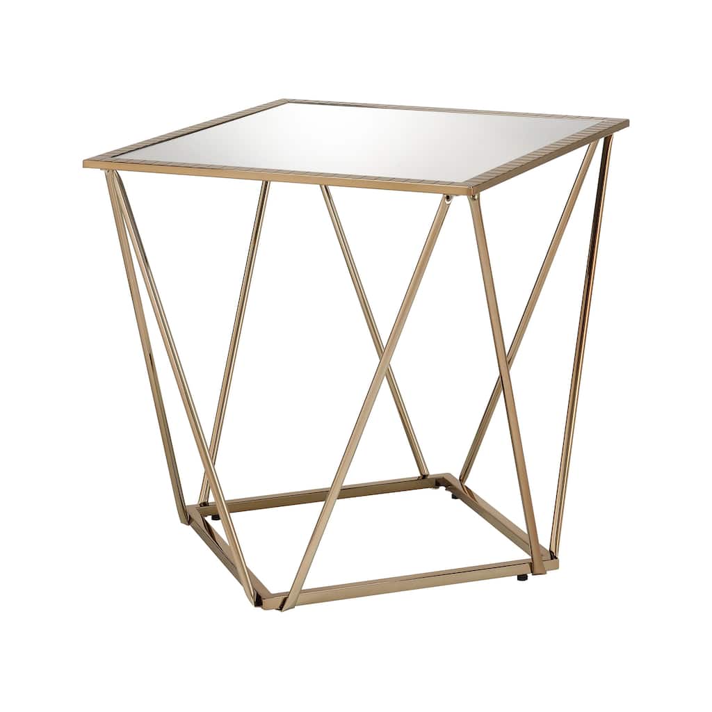 ACME Fogya Square End Table in Mirrored and Champagne Gold