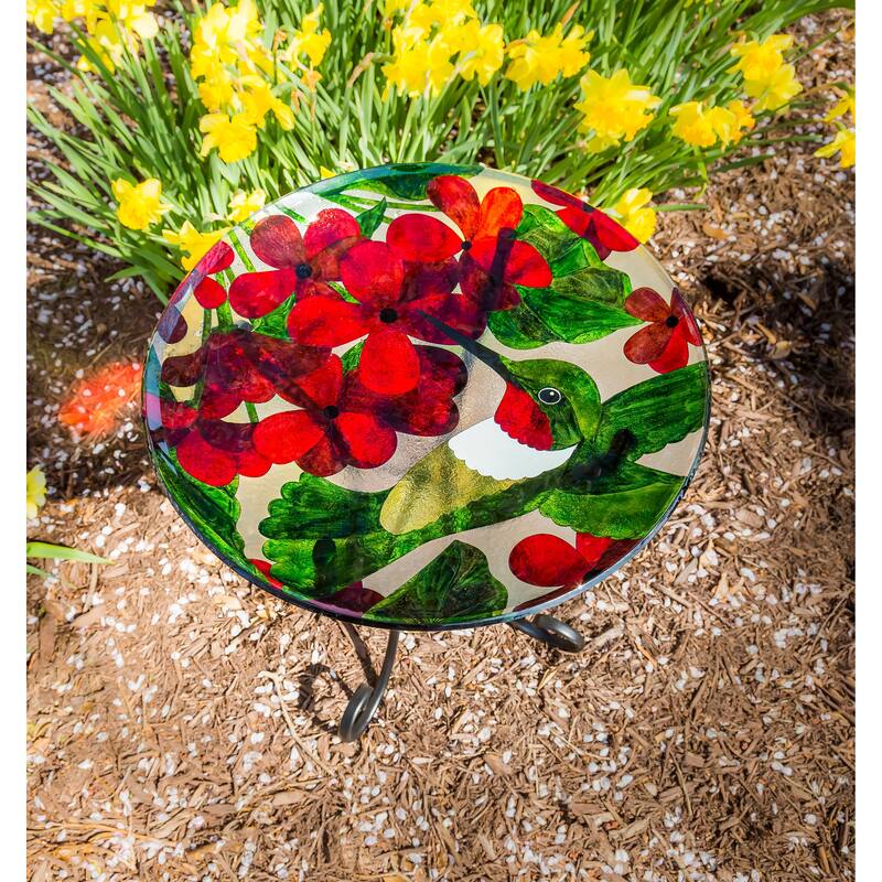 16" Glass Birdbath w/ Stand, Hummingbird