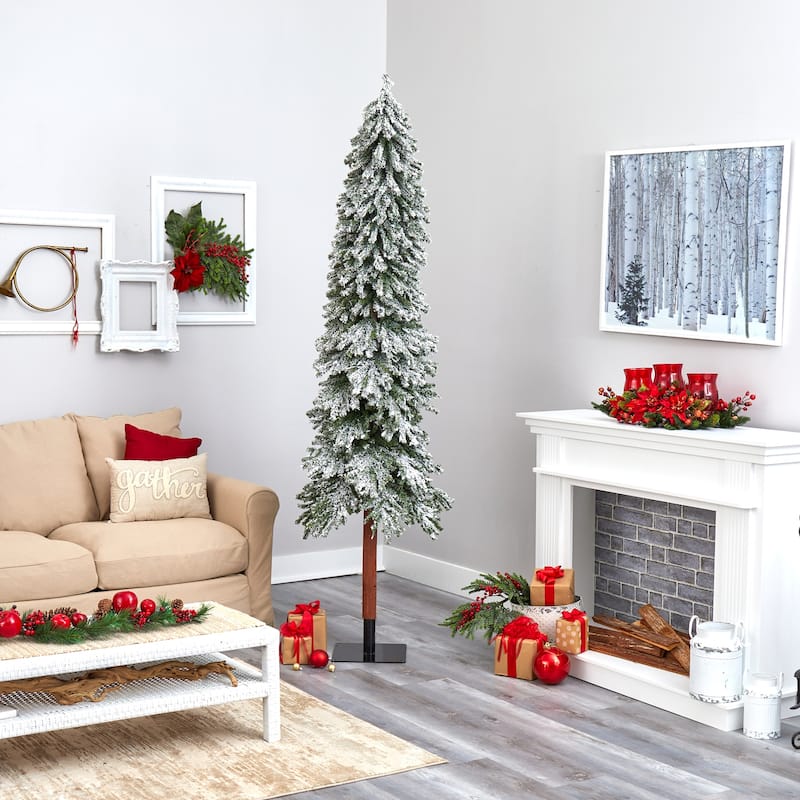 8Ft Artificial Christmas Tree with Lights - Slim Alpine Tree, 500 Clear Lights, Bendable Branches for Holiday Decor - Green - 96