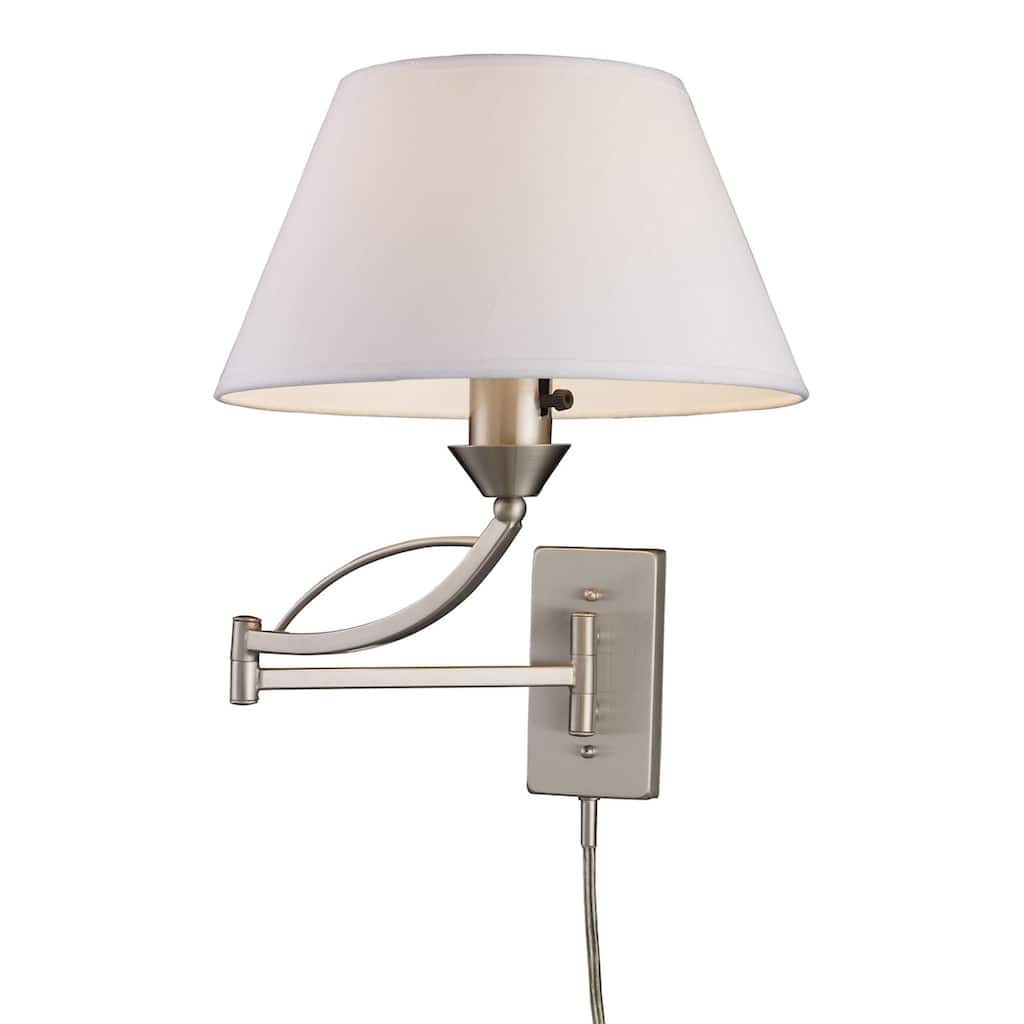 Elk Home Elysburg Satin Nickel With White Fabric Shade 1 Light Sconce