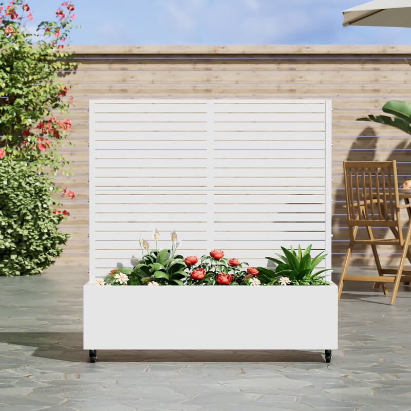 Metal Movable Planter Box with Trellis Privacy Screen Planter Box with Lockable Wheels - 47"x47"