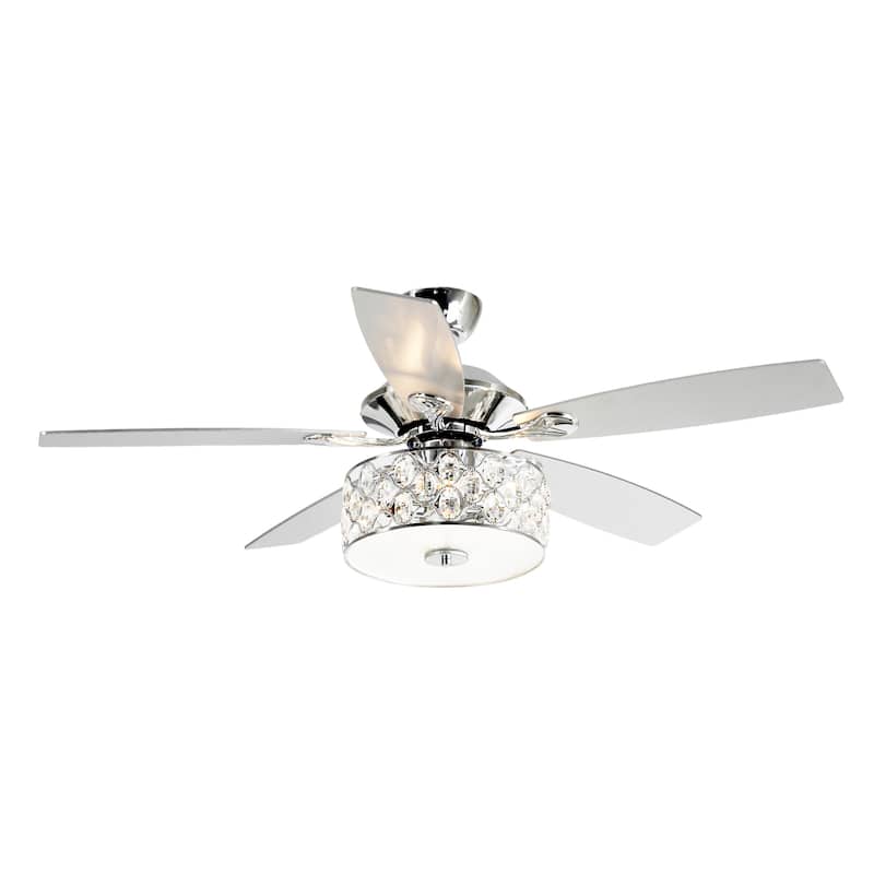 52" Modern 4-Light Chandelier Crystal Ceiling Fan with Remote