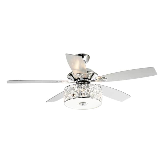 52" Crystal Chandelier Wooden 5-Blade Ceiling Fan with Remote