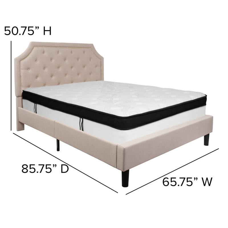 Arched Tufted Platform Bed and Memory Foam Pocket Spring Mattress