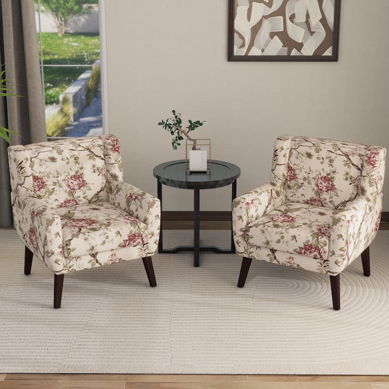 Set of 2 Modern Accent Chair Cotton Linen Upholstered Armchair for Living Room